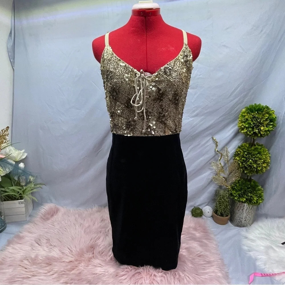 Venus sequence beaded tan top velvet skirt body on evening/club dress size 2